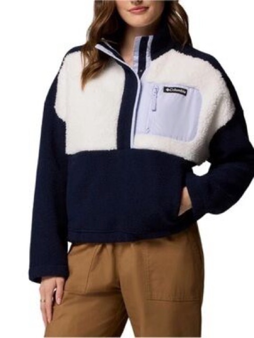 Columbia Navy and Cream Sherpa Half-Zip Pullover Jacket